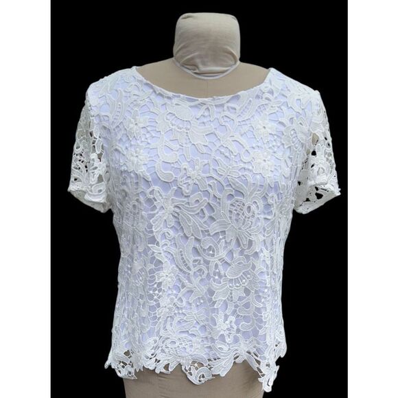 Calvin Klein Women’s Lace Top Lined Short Sleeve Sz. 14 Feminine - Picture 2 of 11